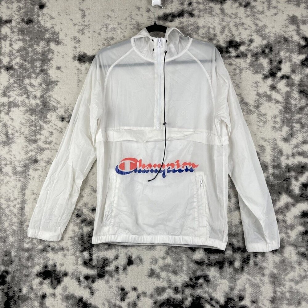 Champion Anorak Windbreaker Mens Size Small White Logo‎